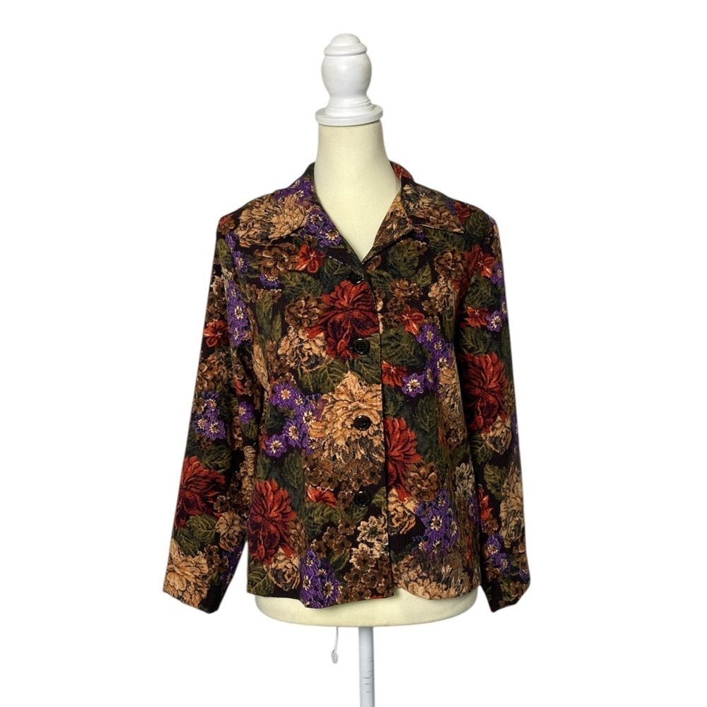 Vintage Briggs New York Velvet Floral Button-Front Blouse Women's Size PM